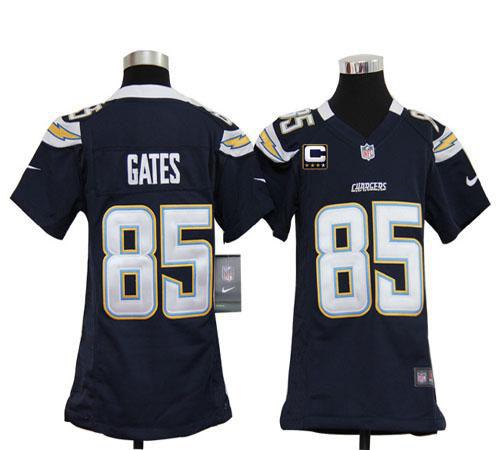  Chargers #85 Antonio Gates Navy Blue Team Color With C Patch Youth Stitched NFL Elite Jersey