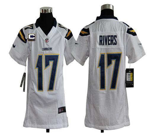  Chargers #17 Philip Rivers White With C Patch Youth Stitched NFL Elite Jersey