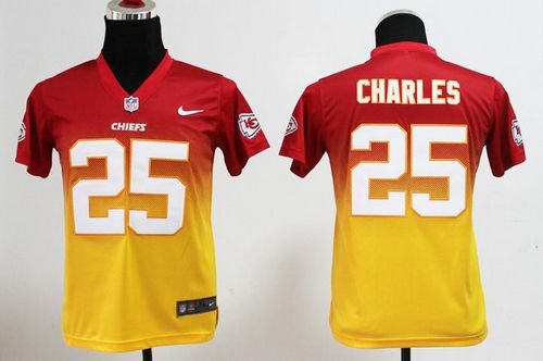  Chiefs #25 Jamaal Charles Red/Gold Youth Stitched NFL Elite Fadeaway Fashion Jersey