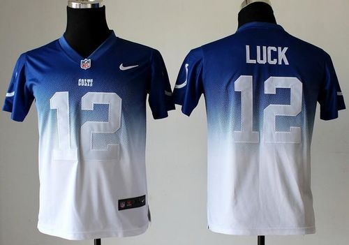  Colts #12 Andrew Luck Royal Blue/White Youth Stitched NFL Elite Fadeaway Fashion Jersey