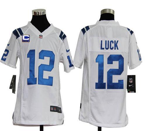  Colts #12 Andrew Luck White With C Patch Youth Stitched NFL Elite Jersey