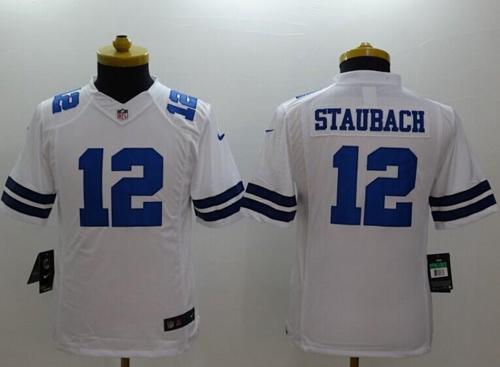  Cowboys #12 Roger Staubach White Youth Stitched NFL Limited Jersey