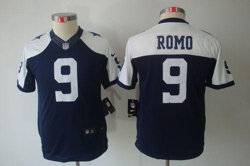 Cowboys #9 Tony Romo Navy Blue Thanksgiving Youth Throwback Stitched NFL Limited Jersey