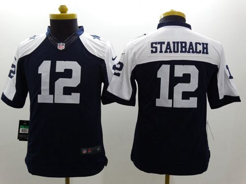 Cowboys #12 Roger Staubach Navy Blue Thanksgiving Throwback Youth Stitched NFL Limited Jersey