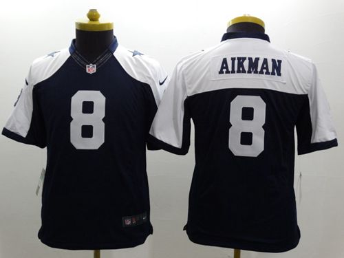  Cowboys #8 Troy Aikman Navy Blue Thanksgiving Throwback Youth Stitched NFL Limited Jersey