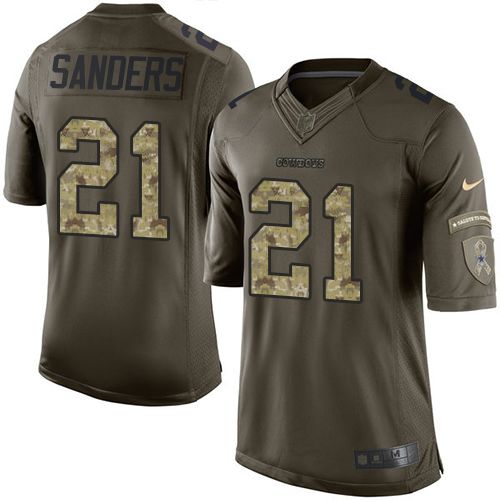  Cowboys #21 Deion Sanders Green Color Youth Stitched NFL Limited Salute to Service Jersey
