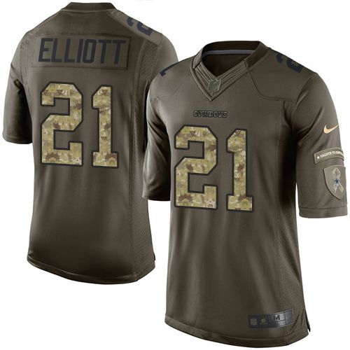  Cowboys #21 Ezekiel Elliott Green Youth Stitched NFL Limited Salute to Service Jersey