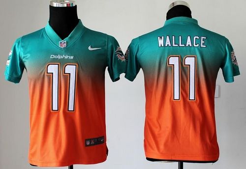  Dolphins #11 Mike Wallace Aqua Green/Orange Youth Stitched NFL Elite Fadeaway Fashion Jersey