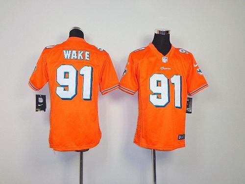  Dolphins #91 Cameron Wake Orange Alternate Youth Stitched NFL Elite Jersey