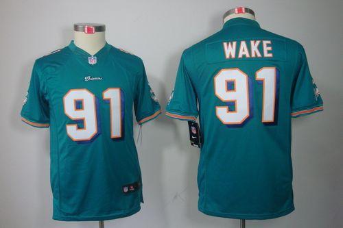  Dolphins #91 Cameron Wake Aqua Green Team Color Youth Stitched NFL Limited Jersey