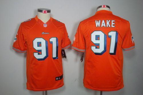  Dolphins #91 Cameron Wake Orange Alternate Youth Stitched NFL Limited Jersey