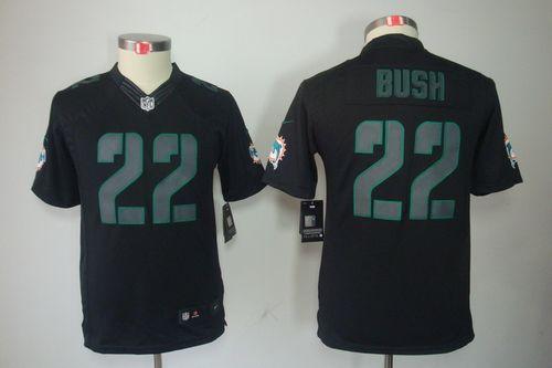  Dolphins #22 Reggie Bush Black Impact Youth Stitched NFL Limited Jersey