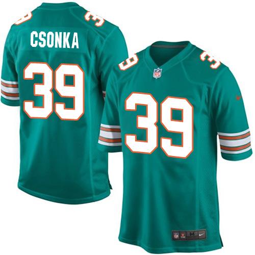  Dolphins #39 Larry Csonka Aqua Green Alternate Youth Stitched NFL Elite Jersey
