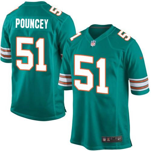  Dolphins #51 Mike Pouncey Aqua Green Alternate Youth Stitched NFL Elite Jersey