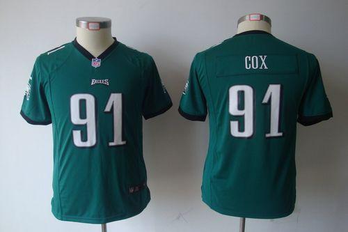 Eagles #91 Fletcher Cox Midnight Green Team Color Youth NFL Game Jersey