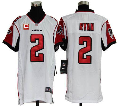  Falcons #2 Matt Ryan White With C Patch Youth Stitched NFL Elite Jersey