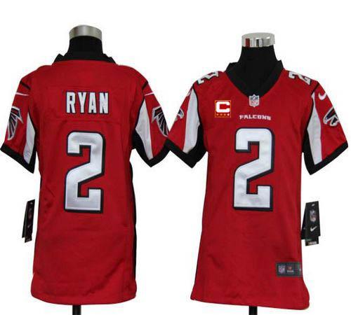  Falcons #2 Matt Ryan Red Team Color With C Patch Youth Stitched NFL Elite Jersey