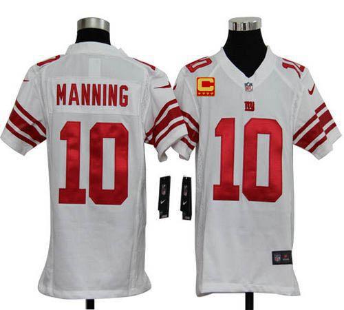  Giants #10 Eli Manning White With C Patch Youth Stitched NFL Elite Jersey