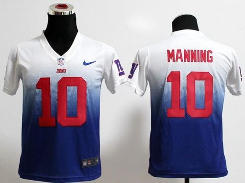  Giants #10 Eli Manning White/Royal Blue Youth Stitched NFL Elite Fadeaway Fashion Jersey