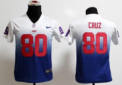  Giants #80 Victor Cruz White/Royal Blue Youth Stitched NFL Elite Fadeaway Fashion Jersey