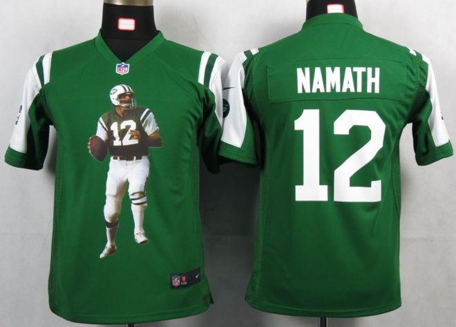  Jets #12 Joe Namath Green Team Color Youth Portrait Fashion NFL Game Jersey