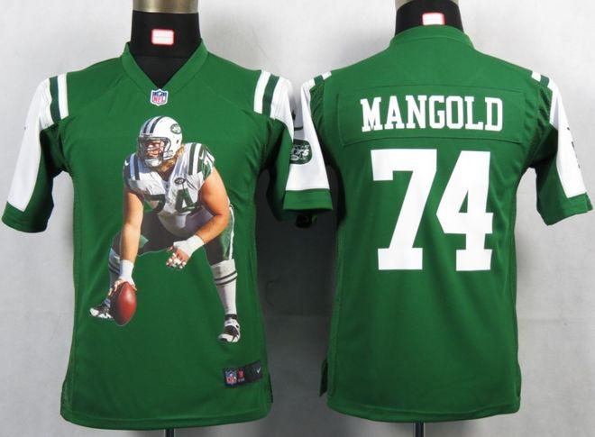  Jets #74 Nick Mangold Green Team Color Youth Portrait Fashion NFL Game Jersey