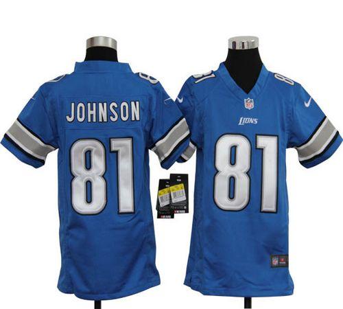  Lions #81 Calvin Johnson Light Blue Team Color Youth Stitched NFL Elite Jersey