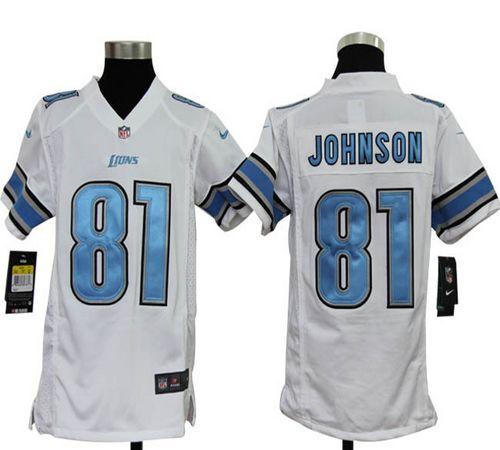  Lions #81 Calvin Johnson White Youth Stitched NFL Elite Jersey