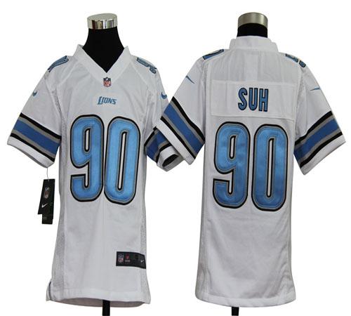  Lions #90 Ndamukong Suh White Youth Stitched NFL Elite Jersey
