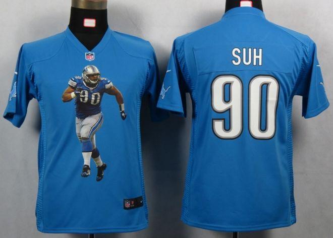  Lions #90 Ndamukong Suh Light Blue Team Color Youth Portrait Fashion NFL Game Jersey