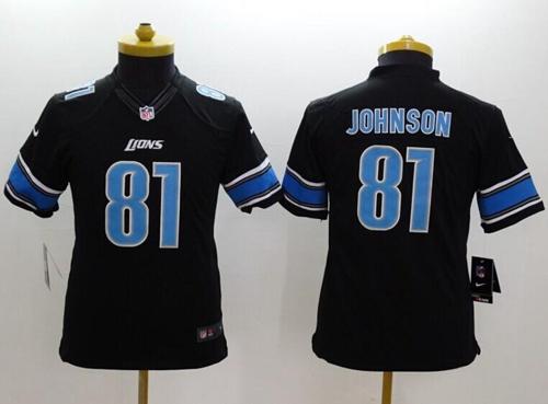  Lions #81 Calvin Johnson Black Alternate Youth Stitched NFL Limited Jersey