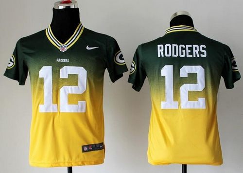  Packers #12 Aaron Rodgers Green/Gold Youth Stitched NFL Elite Fadeaway Fashion Jersey
