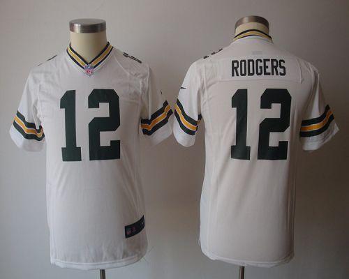  Packers #12 Aaron Rodgers White Youth NFL Game Jersey