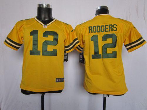  Packers #12 Aaron Rodgers Yellow Alternate Youth Stitched NFL Elite Jersey