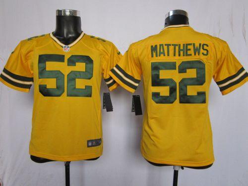  Packers #52 Clay Matthews Yellow Alternate Youth Stitched NFL Elite Jersey