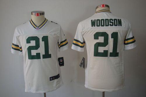  Packers #21 Charles Woodson White Youth Stitched NFL Limited Jersey
