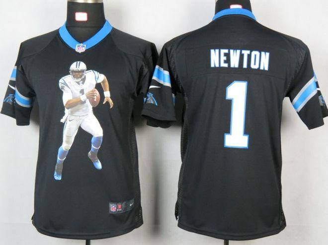  Panthers #1 Cam Newton Black Team Color Youth Portrait Fashion NFL Game Jersey