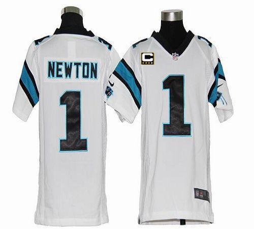  Panthers #1 Cam Newton White With C Patch Youth Stitched NFL Elite Jersey