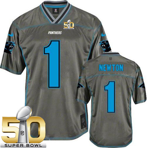  Panthers #1 Cam Newton Grey Super Bowl 50 Youth Stitched NFL Elite Vapor Jersey