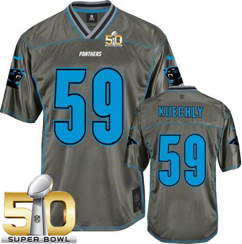  Panthers #59 Luke Kuechly Grey Super Bowl 50 Youth Stitched NFL Elite Vapor Jersey