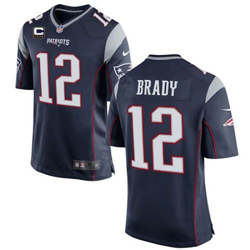 Patriots #12 Tom Brady Navy Blue Team Color With C Patch Youth Stitched NFL New Elite Jersey
