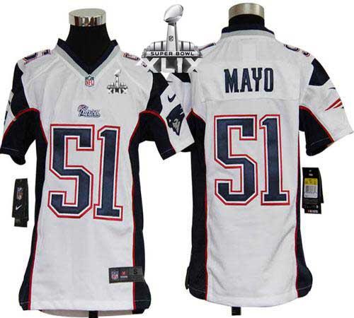  Patriots #51 Jerod Mayo White Super Bowl XLIX Youth Stitched NFL Elite Jersey
