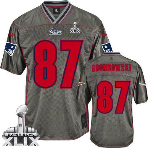  Patriots #87 Rob Gronkowski Grey Super Bowl XLIX Youth Stitched NFL Elite Vapor Jersey