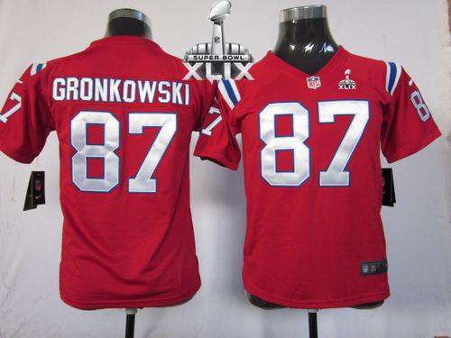  Patriots #87 Rob Gronkowski Red Alternate Super Bowl XLIX Youth Stitched NFL Elite Jersey
