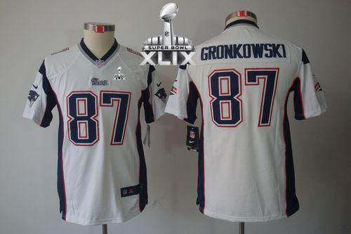  Patriots #87 Rob Gronkowski White Super Bowl XLIX Youth Stitched NFL Limited Jersey