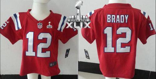 Toddler  Patriots #12 Tom Brady Red Alternate Super Bowl XLIX Stitched NFL Elite Jersey