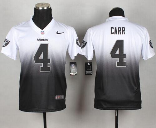  Raiders #4 Derek Carr White/Black Youth Stitched NFL Elite Fadeaway Fashion Jersey