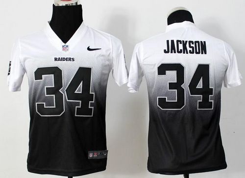  Raiders #34 Bo Jackson White/Black Youth Stitched NFL Elite Fadeaway Fashion Jersey