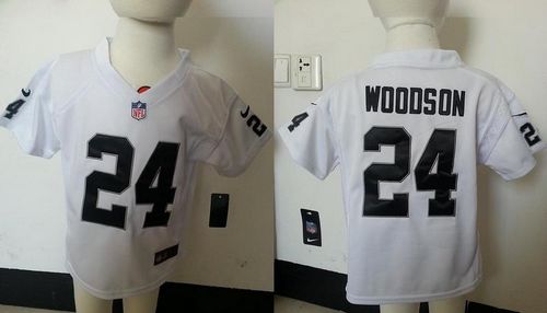 Toddler  Raiders #24 Charles Woodson White Stitched NFL Elite Jersey