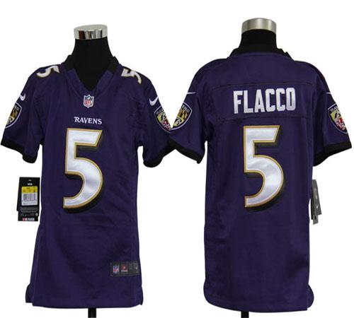  Ravens #5 Joe Flacco Purple Team Color Youth Stitched NFL Elite Jersey